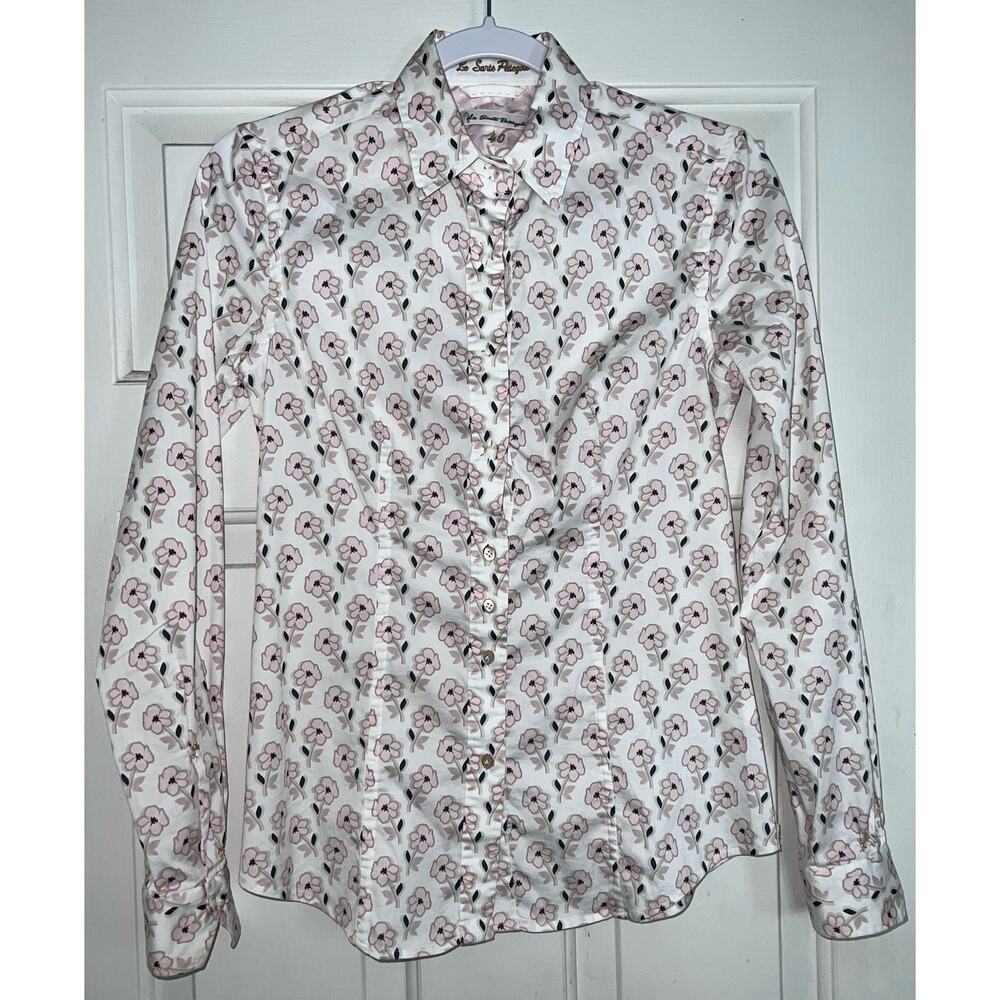 LE SARTE PETTEGOLE Italy White/Pink Floral Cotton Whimsical Blouse - Sz 40 - OB